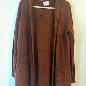 Pink Rose Burnt Orange Open-Front Cardigan